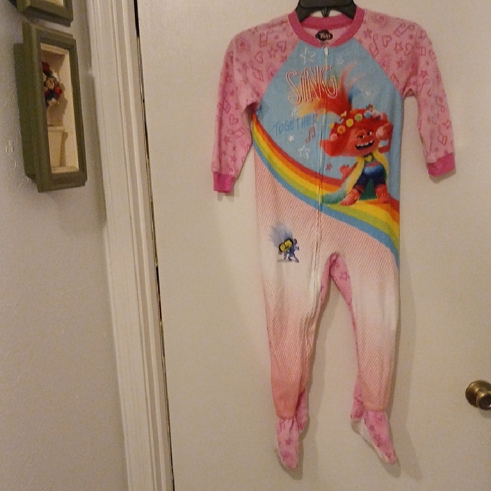 Girls Pink Trolls Kids One Piece Pajama